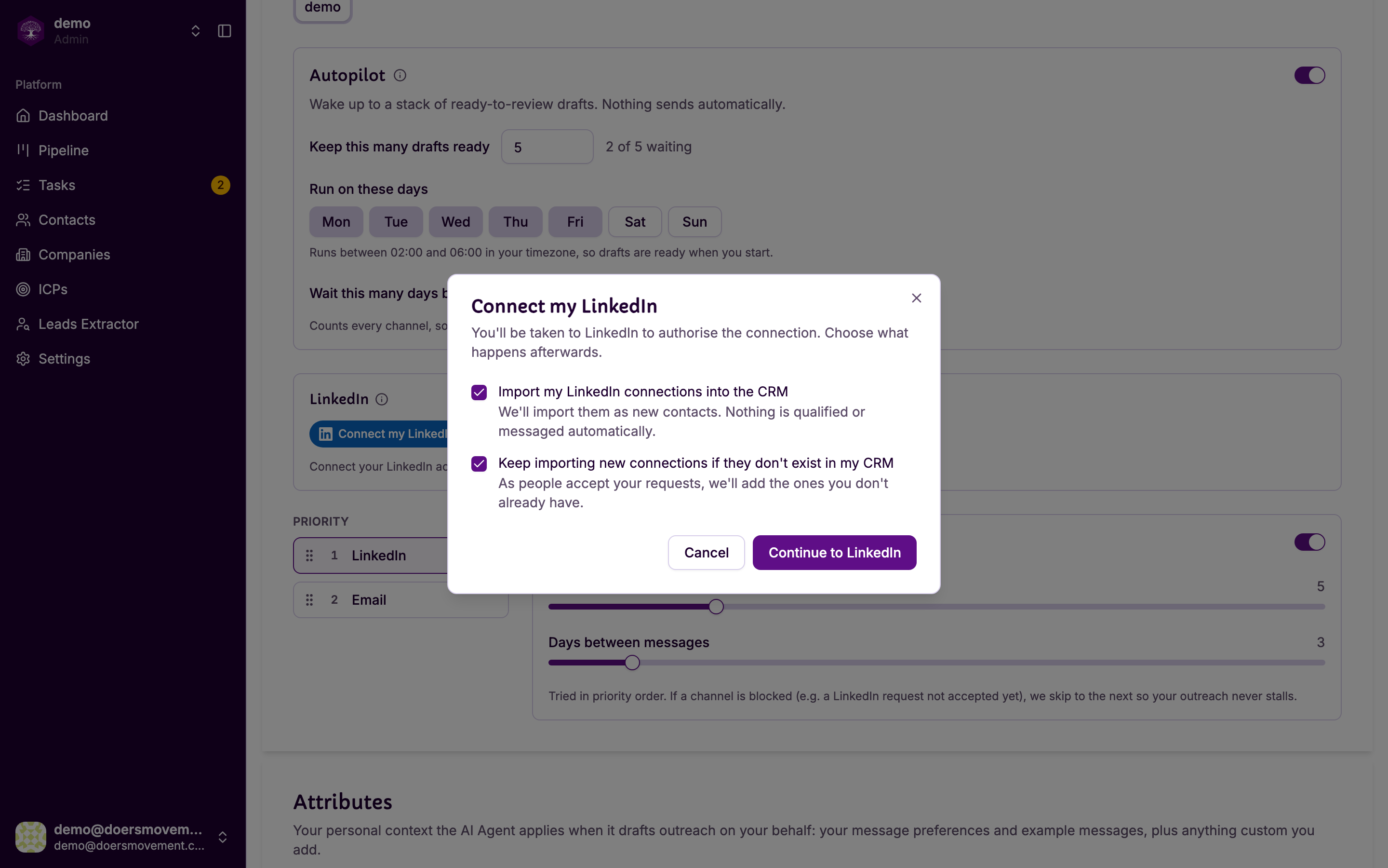 The connect dialog with both options ticked