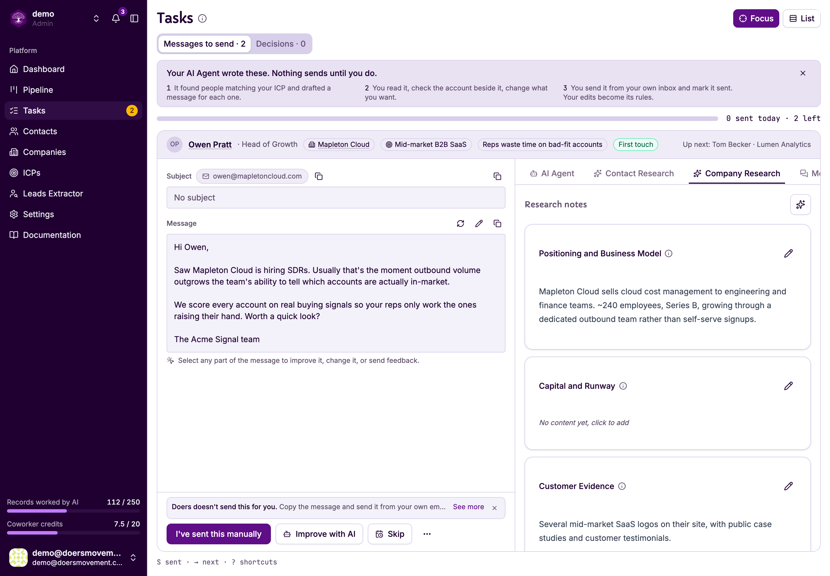 Drafts waiting in Tasks